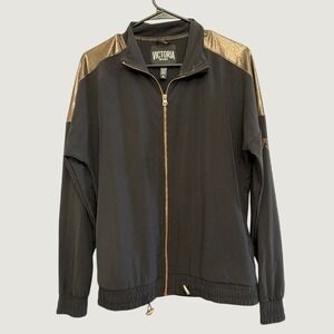 Victoria Sport Track Jacket Small Full Zip‎ Metallic Rose Gold Black Athleisure